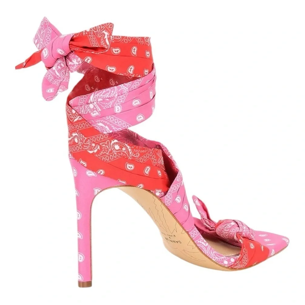DANNIJO‎ X GB Ankle Wrap Pink Bandana Colorblock Bow Sandals 8 Tropical Vacay